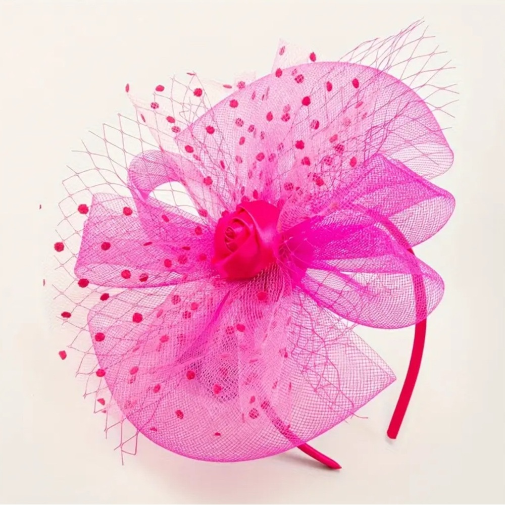 Fuchsia Rose Mesh Fascinator Headband